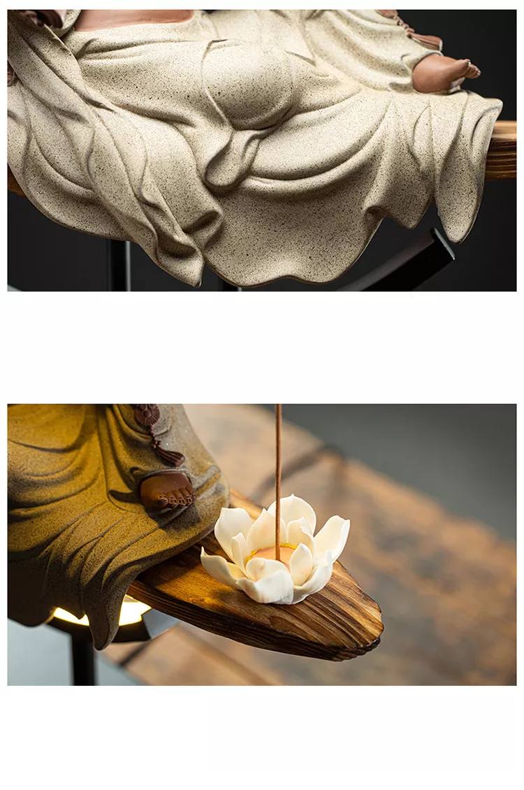 Buddha-Rückfluss-Räuchergefäß mit Lampe, Keramik-Räuchergefäß-Ornamente mit Buddha-Ornamenten, Zen-Räuchergefäß 