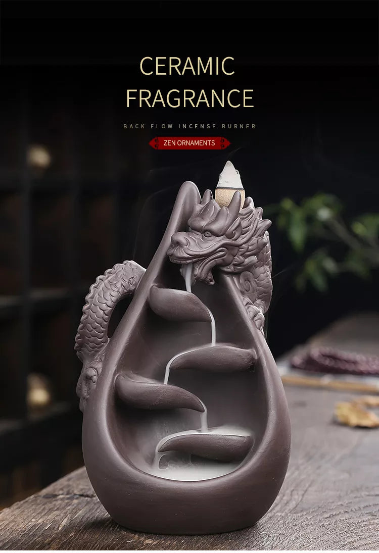 Dragon Theme Ceramic Incense Holder Cone Backflow Incense Burner