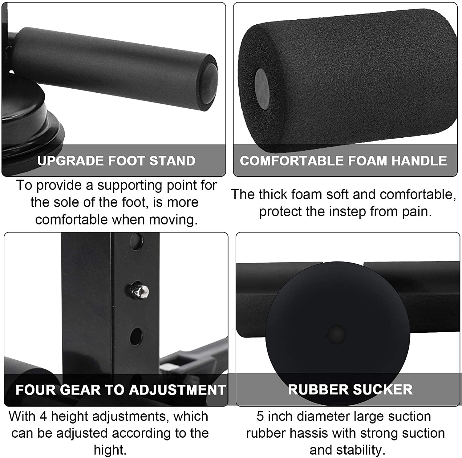 Adjustable Portable Sit-Up Bar, Leg Bracket With Vacuum Suction Base For Abs Fitness Training