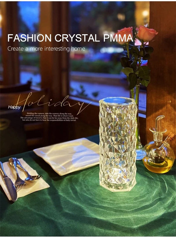 LED-Kristall-Tischlampe, Rosenlichtprojektor, 3/16 Farben, berührungsempfindlich, einstellbar, romantisches Diamant-Atmosphärenlicht, USB-Touch-Nachtlicht