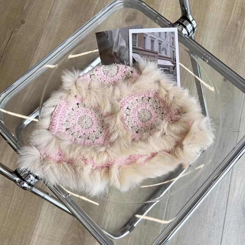 Bonnets tricotés en fourrure rétro de lapin du Japon, faits à la main