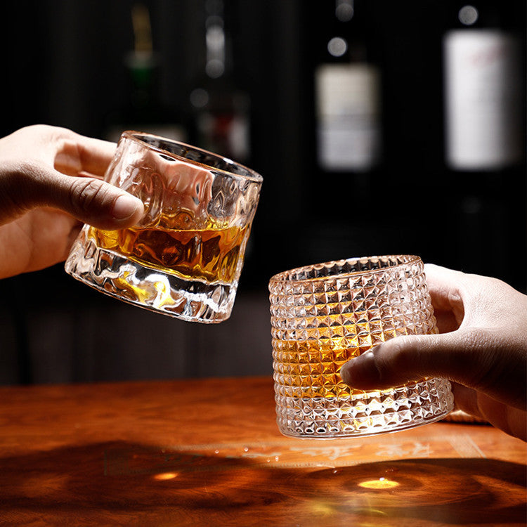 Spinning Whisky Glass Whiskey Tumblers, Old Fashioned Scotch & Bourbon Glasses