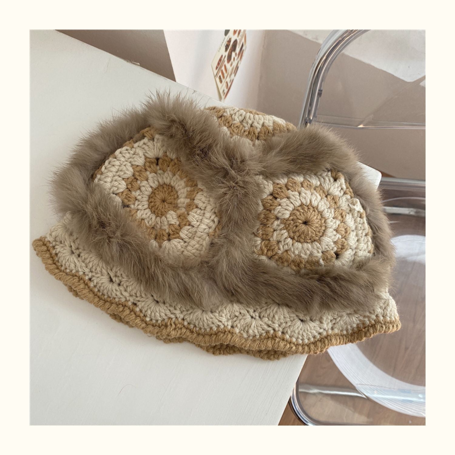 Bonnets tricotés en fourrure rétro de lapin du Japon, faits à la main