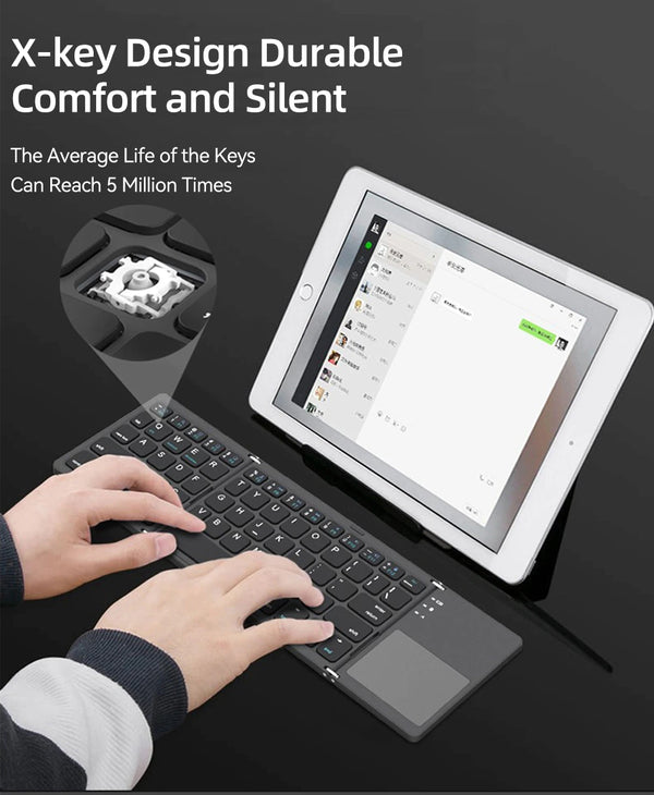 Mini-Tastaturen, faltbar, kabellos, Bluetooth 3.0, für Windows-, Android-, iOS- oder iPad-Tablets und -Telefone (Tastatur und Touchpad in einem) 