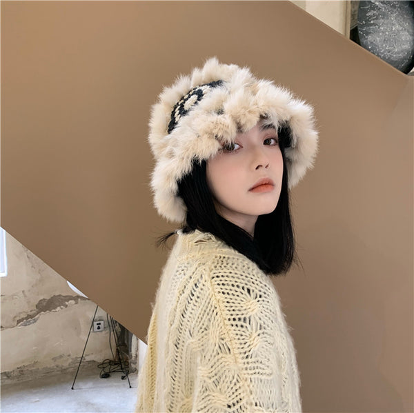 Japan Kaninchen Retro Handgemachte Pelz Gestrickte Beanies