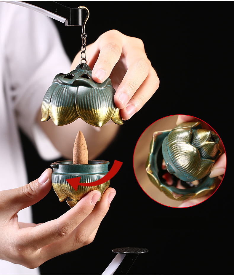 Elektronischer Rückfluss-Keramik-Weihrauchbrenner, Wasserfall, für den Haushalt, zum Aufhängen im Innenbereich, kreative Zen-Teezeremonie-Dekoration