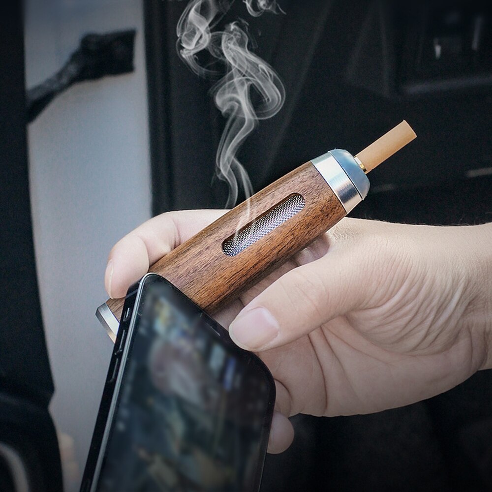 Portable Hand-held Ash-free Filter Walnut Ash Tray For Outdoor, Indoor and Car Smoking