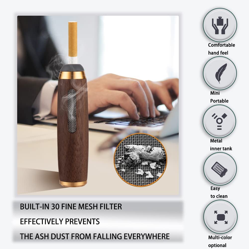 Portable Hand-held Ash-free Filter Walnut Ash Tray For Outdoor, Indoor and Car Smoking