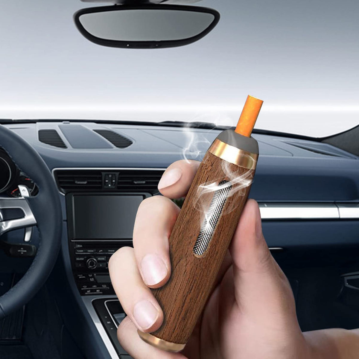 Portable Hand-held Ash-free Filter Walnut Ash Tray For Outdoor, Indoor and Car Smoking