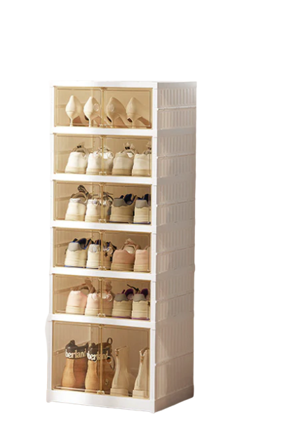 ShoeMate Cabinet: Eleganter stapelbarer Schuhschrank mit transparenten Türen