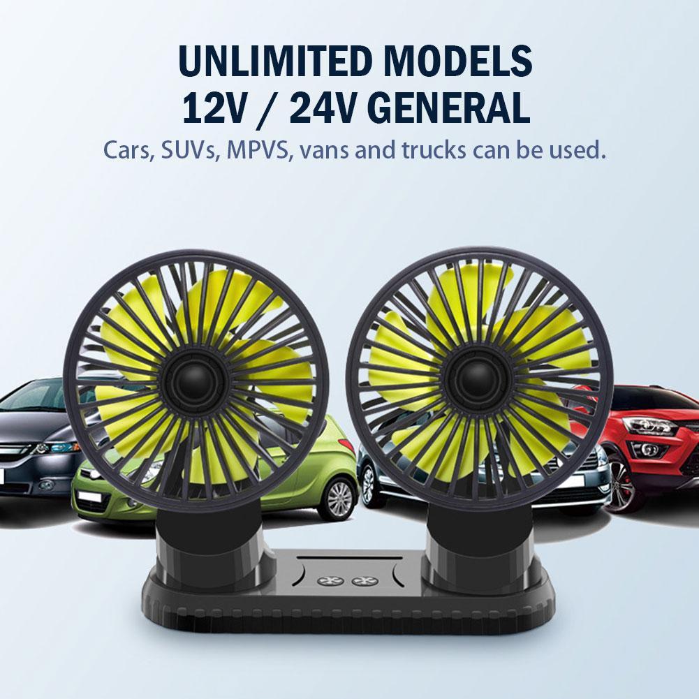 USB Vehicle Fan Dual Head Powerful 3-Speed Dashboard Adjustable Car Dashboard Cooling Fan Accessories with LED Lights