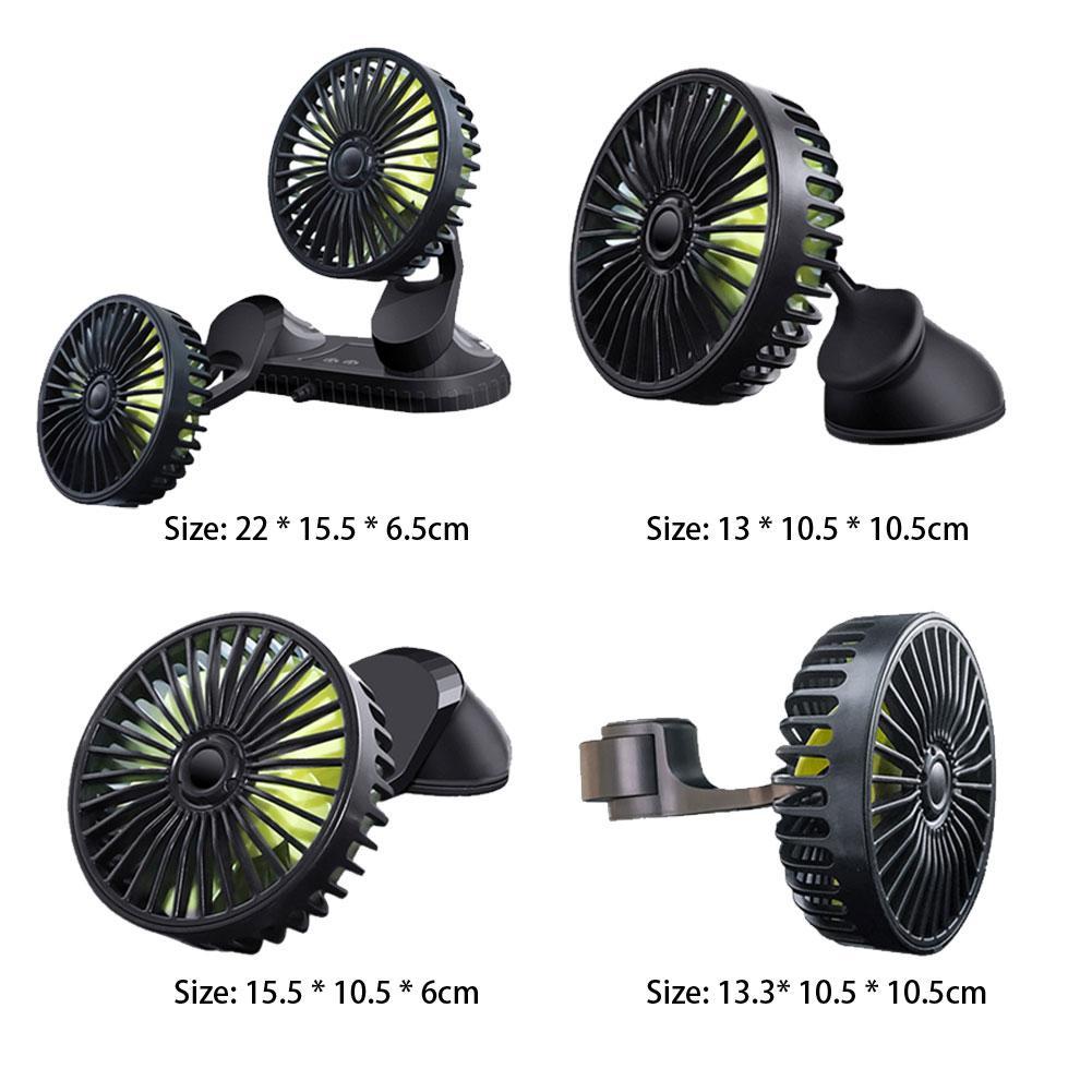 USB Vehicle Fan Dual Head Powerful 3-Speed Dashboard Adjustable Car Dashboard Cooling Fan Accessories with LED Lights