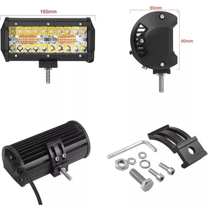 7Inch Led Light Bar 120W Driving Fog Off Road White & Amber Lights Waterproof