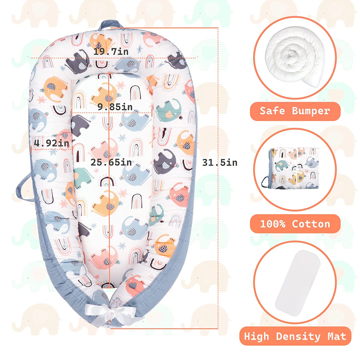 Newborn Lounger Nest, Cotton Washable and Toddler Lounger Suitable for 0-24 Months